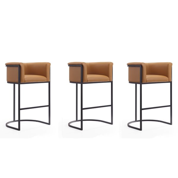 Manhattan Comfort Cosmopolitan Barstool in Camel and Black (Set of 3) 3-BS015-CL